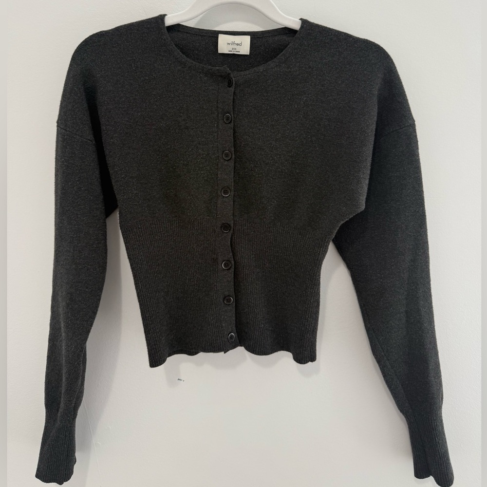 Aritzia Wilfred Golightly Wonder Yarn Cardigan Dark Grey XXS